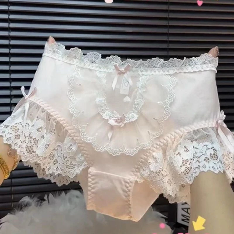 Bragas Lolita Japonesas Talla Grande Encaje Volantes Dulces Calzoncillos Calzoncillos Ropa Interior Foto 2 de 4