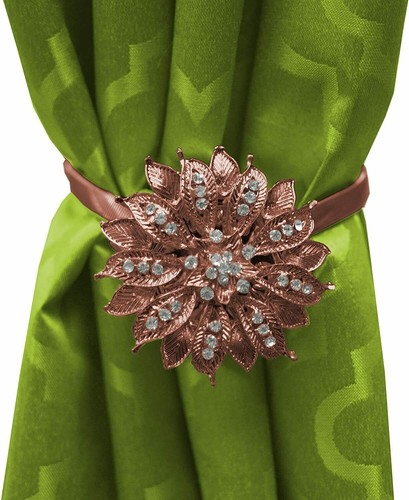 2 PC Floral Curtain Holdback Window Tieback Decorative Bling Magnetic Clip Yule - Picture 3 of 30