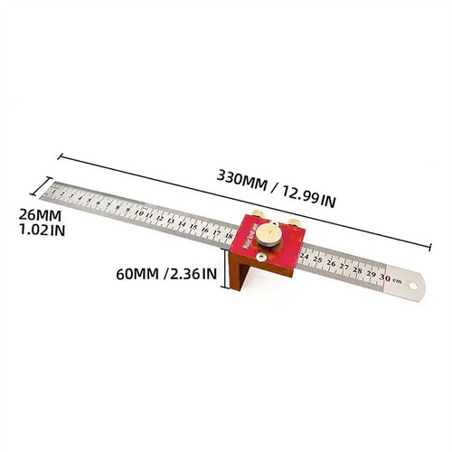 30cm Scribing Ruler 90° Scale High Precision Measuring Marking Gauge Woodworking - Foto 7 di 7