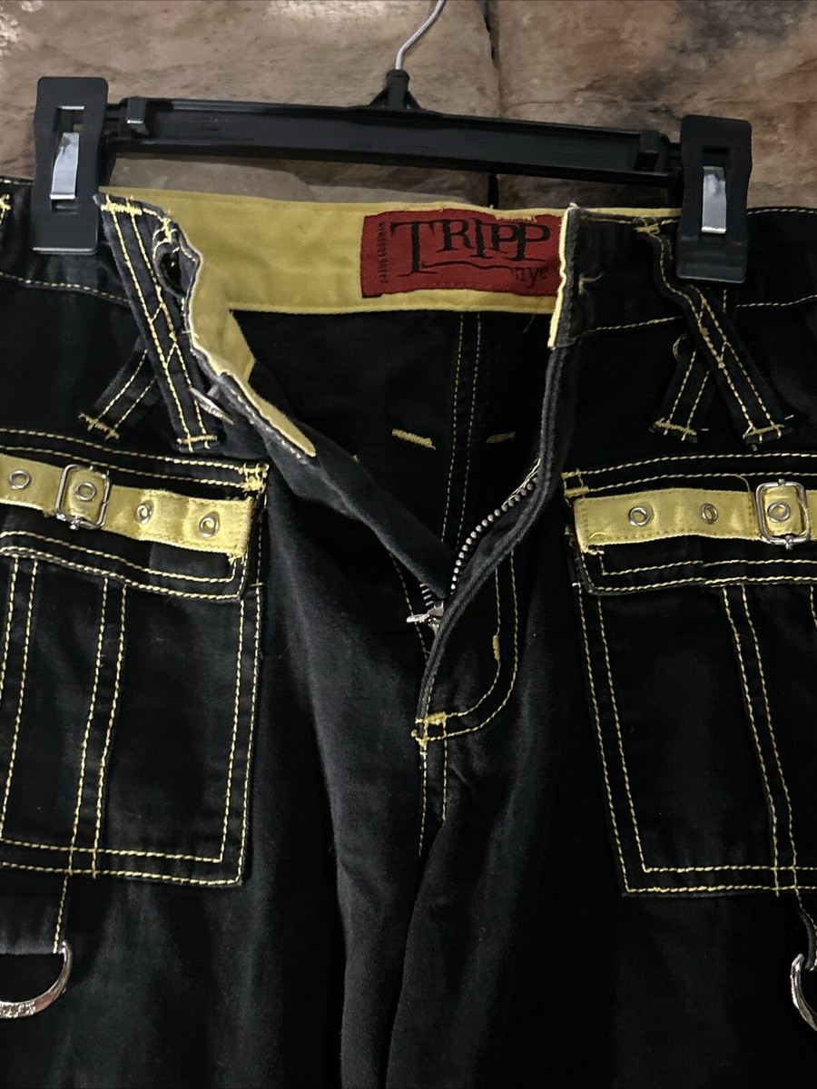 Vintage TRIPP NYC Pants Black & Yellow Bondage Goth Size 9 Vintage TRIPP NYC Pants Black & Yellow Bondage Goth Size 9