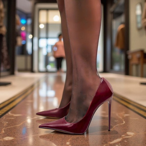 1969 Made in Italy Luxury LX High Heels Pumps Shoes Patent Leather Z10 Wine R... - Picture 10 of 11