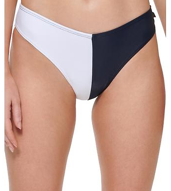 Tommy Hilfiger NAVY/WHITE V-Cut Bikini Swim Bottom, US Large - Picture 1 of 4