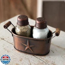 Colonial Tin Works Western Star Salt and Pepper Caddy, 5.34-inch Length, Copp