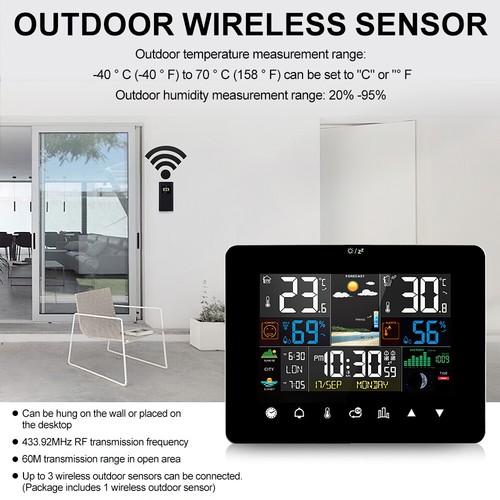 Weather Station Indoor Outdoor Wireless with Sensors Digital Colored Screen - Picture 6 of 14
