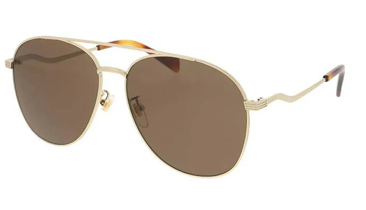 New Authentic Gucci GG0969S 002 Shiny Gold Aviator Sunglasses Brown Lenses Gucci GG0969S 002 Aviator Endura Gold Brown Sunglasses – The  main image 2