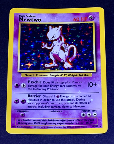 1999 Pokemon MEWTWO Base Set HOLO BLEED Misprint ERROR Card 10/102 Rare WotC NM+ - 第 1/4 張圖片