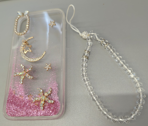 Luxury Bling Starfish Liquid Pink Sand Gold iPhone X/XS Hard Gel Case - Picture 2 of 5