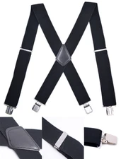 Mens X-Back 2" Adjustable Elastic Braces Suspenders w/ Heavy Duty Metal Clips