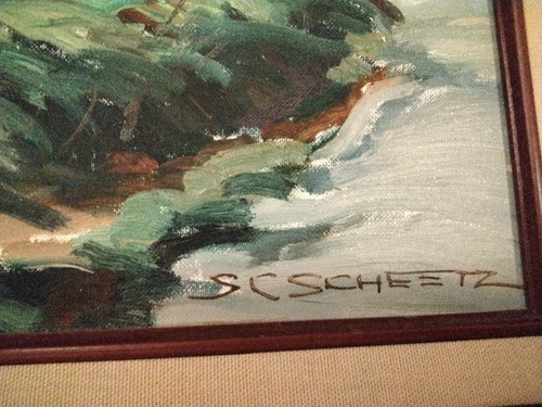 VINTAGE ORIGINAL OIL ON CANVAS BOARD PAINTING RED BARN SCENE 25" X 21" GC - Picture 3 of 10