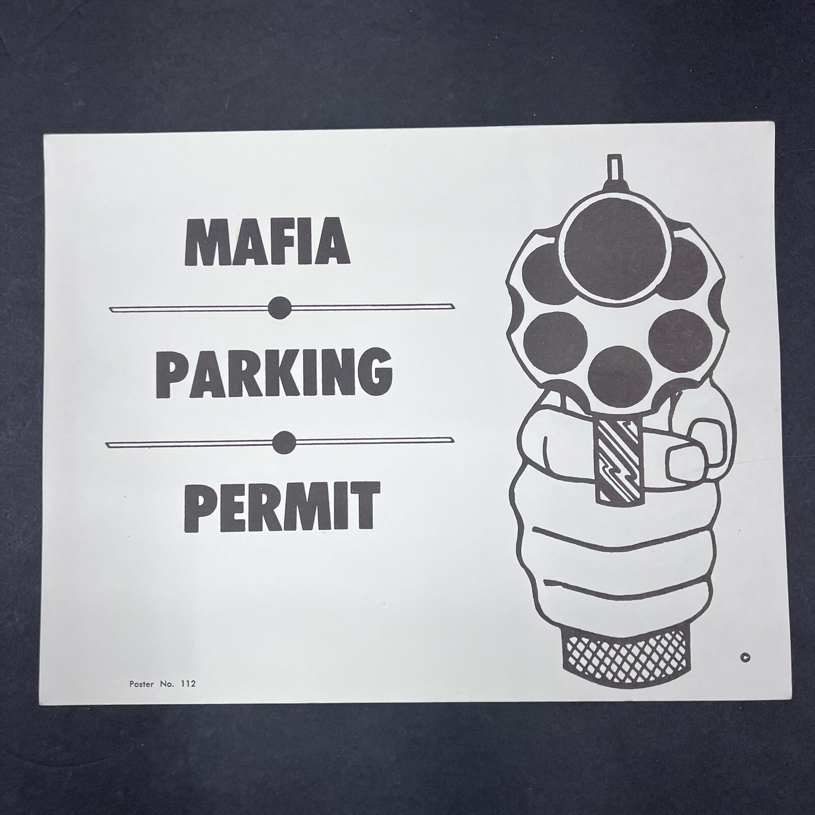 Mafia Parking Permit Poster Board Sign 8.5” X 11”