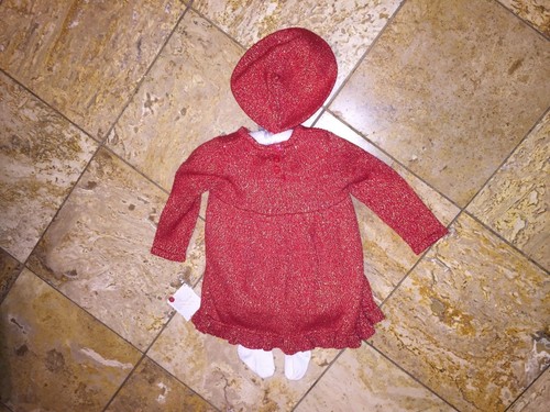 Vestito Vestito Maglione Rosso Natale Polly Flinders Nuovo con etichette Set 3pz Bambina 3-6M - Foto 2 di 5