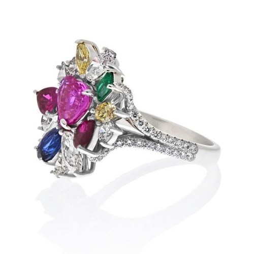 5.37 TCW Simulated Ruby ,Sapphire ,Emerald & Citrine Unique Design Women's Ring - Picture 3 of 9
