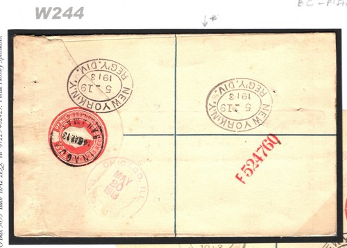 BAHAMAS KGV Cover Registered *Inagua* Postal Stationery USA Chicago 1913 W244 - Picture 4 of 6