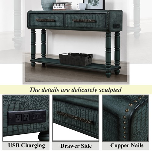 Imitation Crocodile Skin Apperance Sofa Table, 54 inch Pine Wood Console Table - Picture 3 of 13