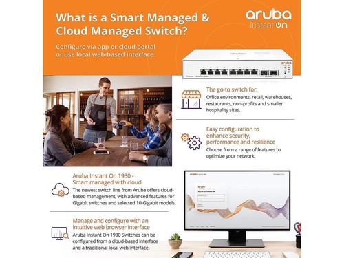 Aruba Instant On 1930 8-Port PoE Gb Ethernet 8xGE PoE (124W), 2X 1G SFP, L2+ Sma - Picture 6 of 7