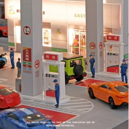 1:64 LED Gas Station Model W/ Parking Garage Diorama&USB Lighting Collector Gift - Picture 6 of 15