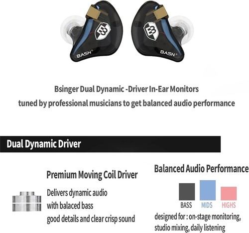 Complete In-Ear Monitor Headphones Kit for Musicians - Noise Cancellation, Black - Picture 4 of 10