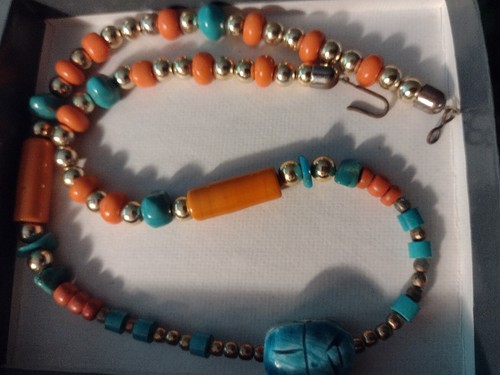 Vintage Scarab Necklace 16 In. - Picture 4 of 6
