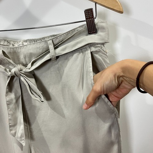 Joie 100% Lyocell Super Wide Leg Vintage Look Crop Pants Draped Beige Tie Belt L - Bild 2 von 13