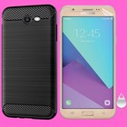 Shatterproof Screen Protector Carbon Fiber Case f Samsung Galaxy J7 Prime J727T