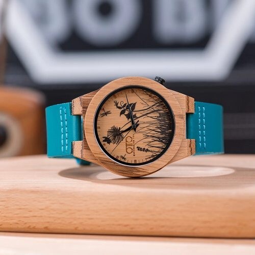 OTTO Bamboo Blue Wood Watch - Wooden Wristwatch for Men / Women (Genuine Leather - Picture 6 of 6