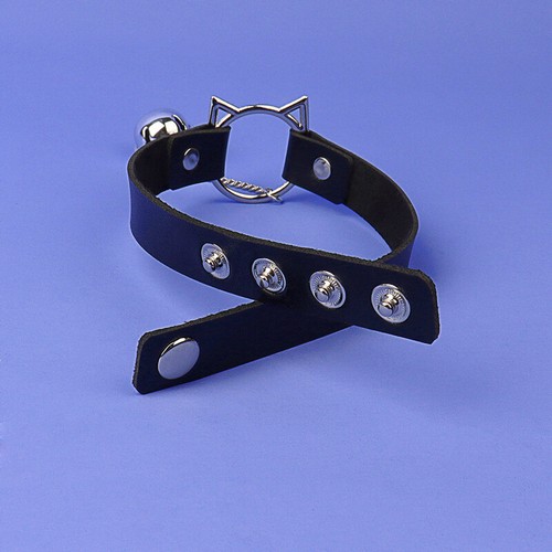 Gargantilla de cuero con campana de cabeza de gato punk oscuro de cuero PU collar cadena para el cuello - Imagen 8 de 11