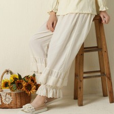 Women Cotton Bloomers Pants Casual Trousers Layered Lace Trim Loose Princess New