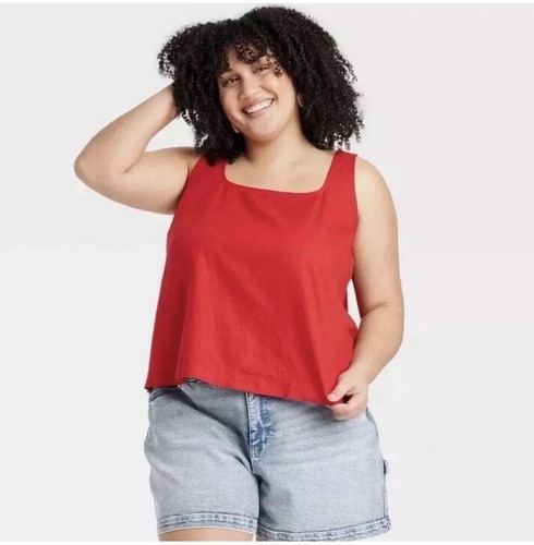 Ava & Viv Linen Blend Square Neckline Sleeveless Shirt Tank Top size 2X Red NEW