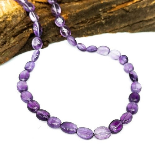 A+++ Dainty Amethyst Smooth Oval Gemstone Beaded Women Handmade Necklaces 18'' - Picture 6 of 18