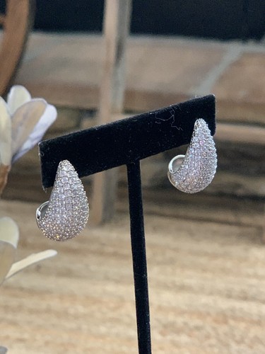 Natural ~ BLINGED OUT ~ Water Drop Cubic Zirconia Silver Plated Earrings - Picture 4 of 9