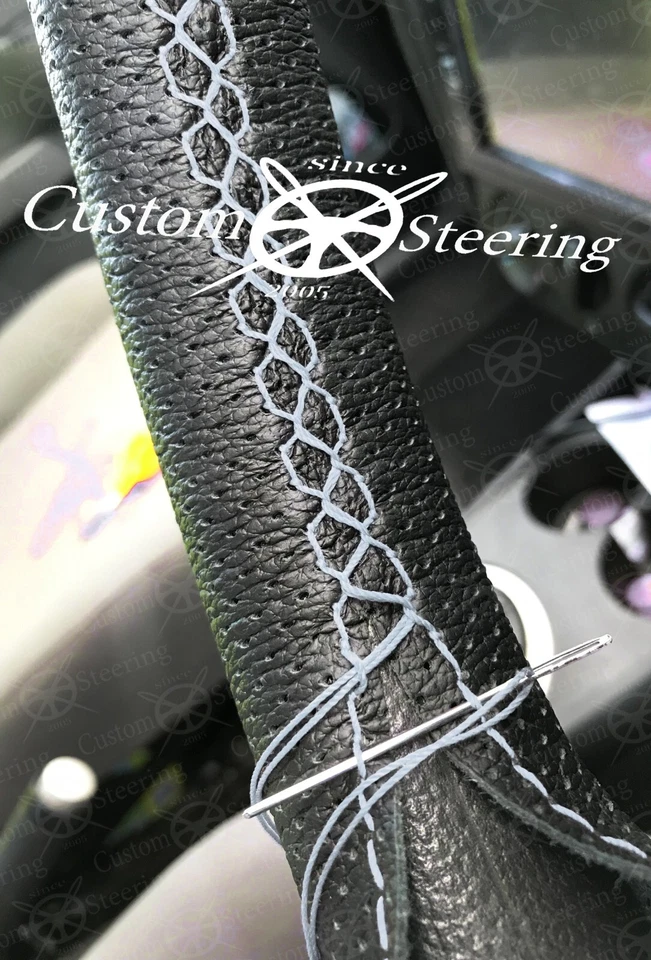 Para Land Rover Defender Negro Cuero Perforado Volante Cubierta Gris Pegatina - Imagen 3 de 4