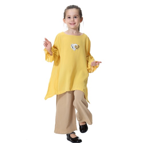 Children Girls 2PCS Casual Abaya Kids Tops Pant Muslim Islamic Ramadan Clothing - Picture 45 of 54