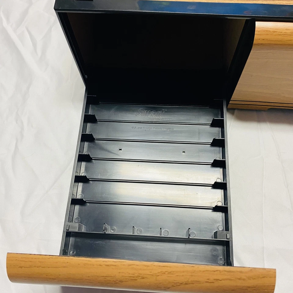 Soporte de casete de video VHS de grano de madera sintética 16 cintas 2 cajones estuche de almacenamiento ¡De colección! Foto 3 de 4