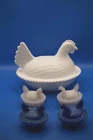 Vintage White and blue Westmoreland milk glass/ mini milk glass chickens