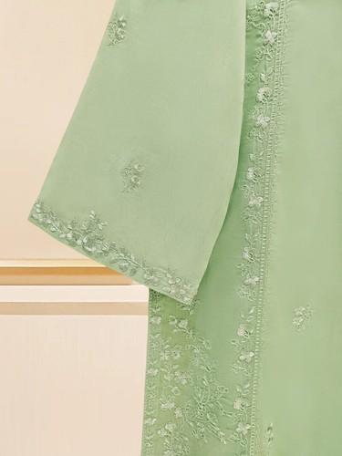Agha Noor 3 Piece - Embroidered Swiss Voile Suit S109171 - LARGE / Pista Green - Picture 4 of 8