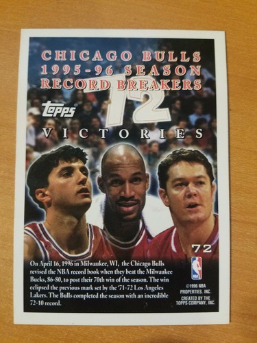 1996-97 Topps Card # 72 Michael Jordan Scottie Pippen Dennis Rodman Bulls - Imagen 2 de 2