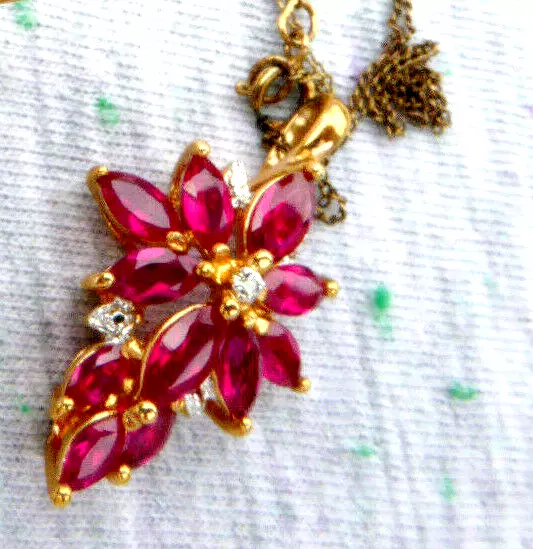 QVC Gold vermeil ruby red crystal flower 925 sterling silver