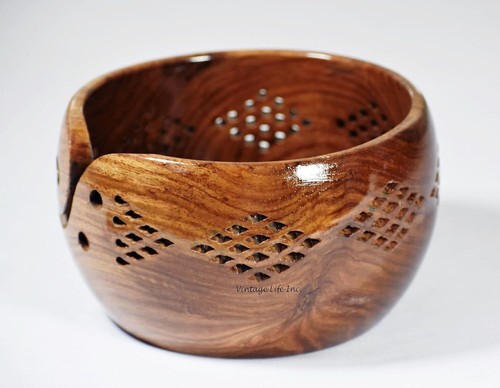 Wooden Yarn Bowl Perfect for Knitting & Crocheting, Smooth Finish, Natural Grain - Picture 7 of 17