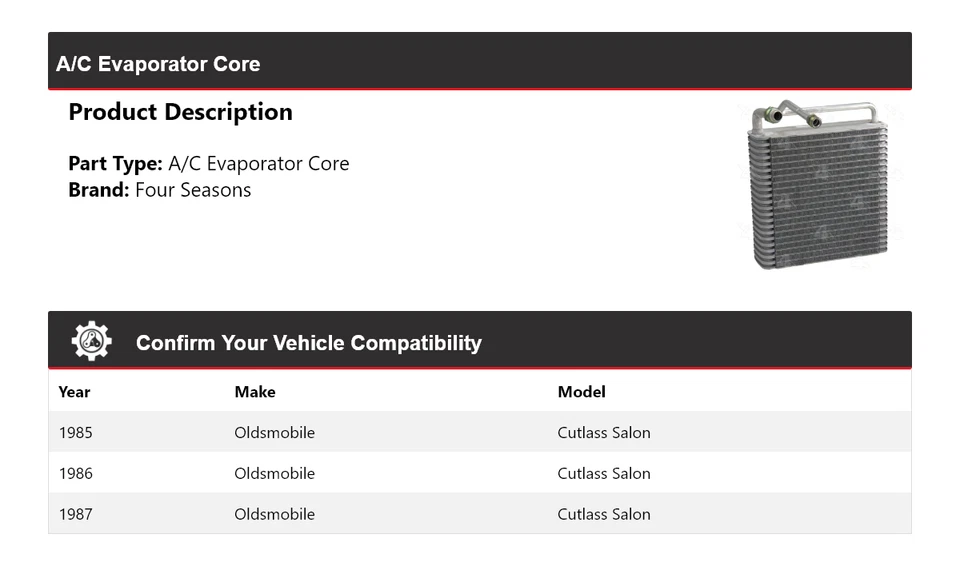 Para Oldsmobile Cutlass Salón 1985-1987 Aire Acondicionado Evaporador Núcleo 4 Temporadas 1986 Foto 2 de 4