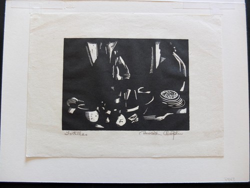 Prescott Chaplin "Tortillas" Woodcut Print Pencil Signed & Titled In A Matte - Picture 2 of 6