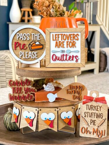 10 - Piece Fall Thanksgiving Tiered Tray Set, Pumpkin Gnome, Farmhouse Deco