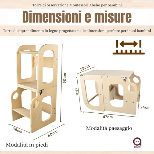 Scaletta e Torre d'apprendimento Montessori Bambini Sgabello Sicuro tavolo legno - Foto 3 di 5