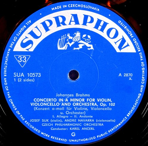 SUPRAPHON 1964 Brahms JOSEPH SUK ANDRE NAVARRA Concerto ANCERL SUA 10573 NM- - Imagen 2 de 4