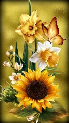 Blechschild Sonnenblume und Schmetterling 30 x 20 cm