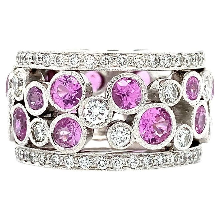 Pretty 2.38TCW Simulated Round Tourmaline & Sapphire Party Wear Band For Woman - Image 2 of 4