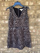 Michael Kors Black Animal Print Sleeveless V Neck Short Dress Size Large