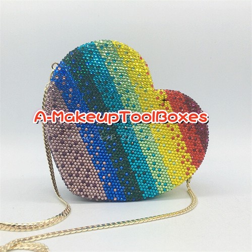 Crystal Gradient Rainbow Love Heart Party Evening Wedding Bridal Clutch Bag C10 - Picture 18 of 20