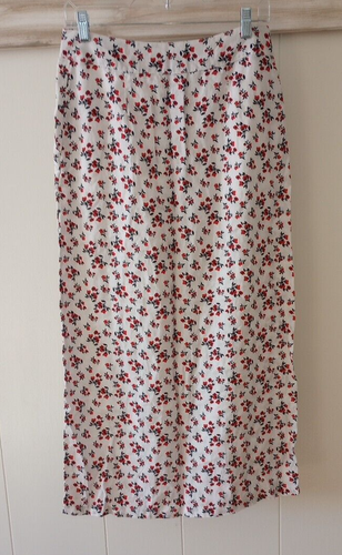 Falda de Lino Cynthia Rowley Talla 4 Blanca Roja Floral Larga Botones Rectos Cottage - Imagen 6 de 7