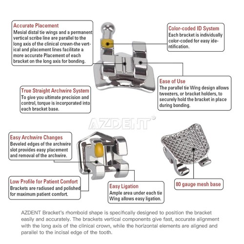 AZDENT Dental Orthodontic Metal Brackets Braces Standard Roth Slot.022 Hooks 345 - Picture 4 of 11