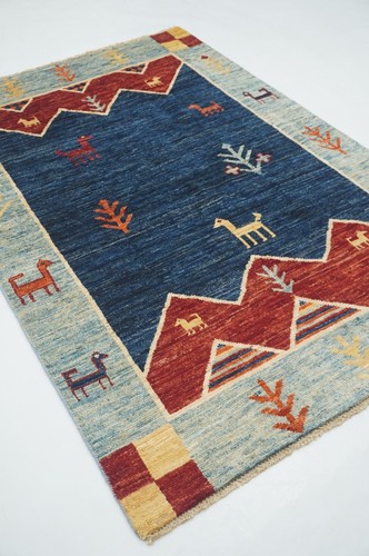 4 x 6 ft Navy Blue Animal Gabbeh Tribal Afghan Hand Knotted Wool Area Rug - Picture 9 of 17